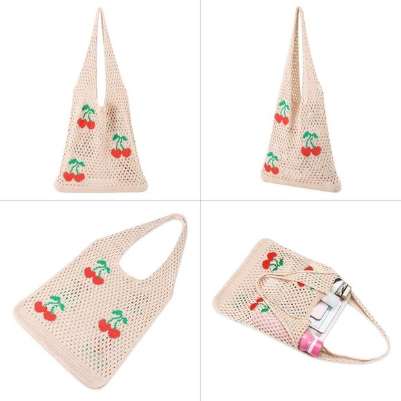 Crochet Tote Bag Mesh Beach Bag Fairycore Hobo Women's Shoulder Purse - Picture 6 of 7